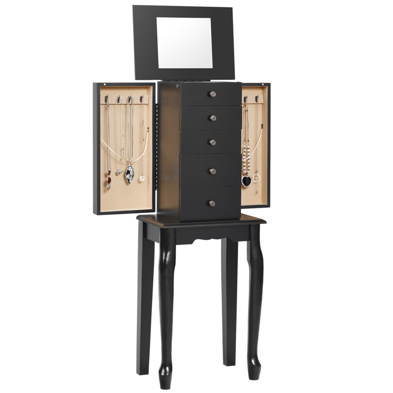 Mirrored Armoire Jewelry Cabinet Free Standing Organizer Storage Box Chest Black/White